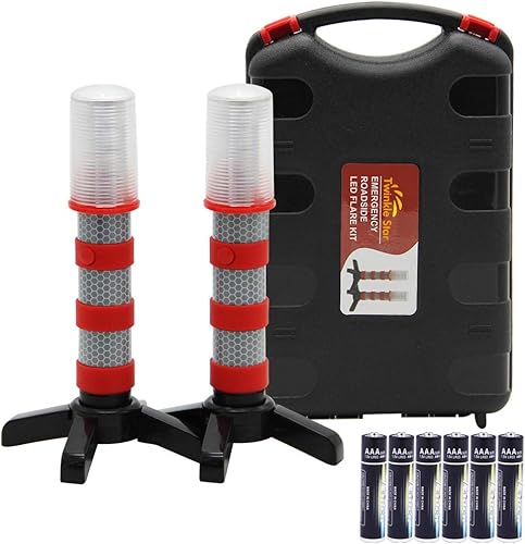 Twinkle Star - Juego de 2 bengalas de emergencia para carretera, luz de advertencia de carretera con base magnética, soporte desmontable, luz