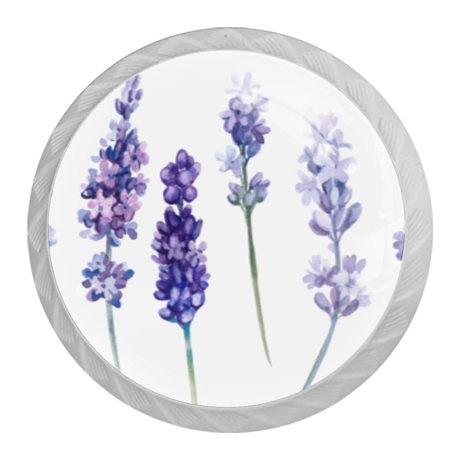 Tqmspg 4 Pieces Drawer Pulls Lavender Flower Door Knobs Dresser Handles for Kitchen Wardrobe Cupboard Hardware Furniture