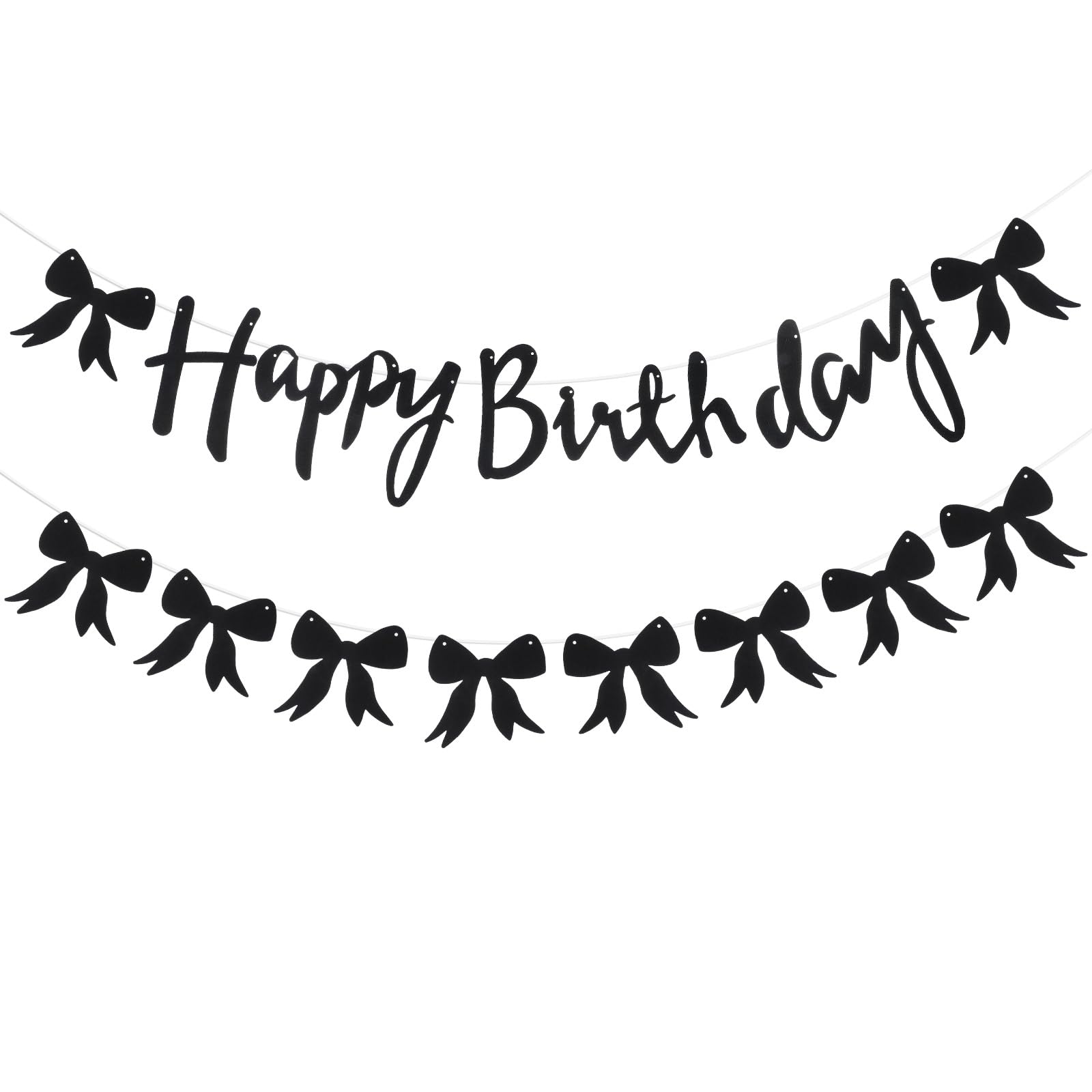 Black Bow Party Decorations Happy Birthday Banner Black Bow Birthday Banner Garland Signs for Celebrations Supplies