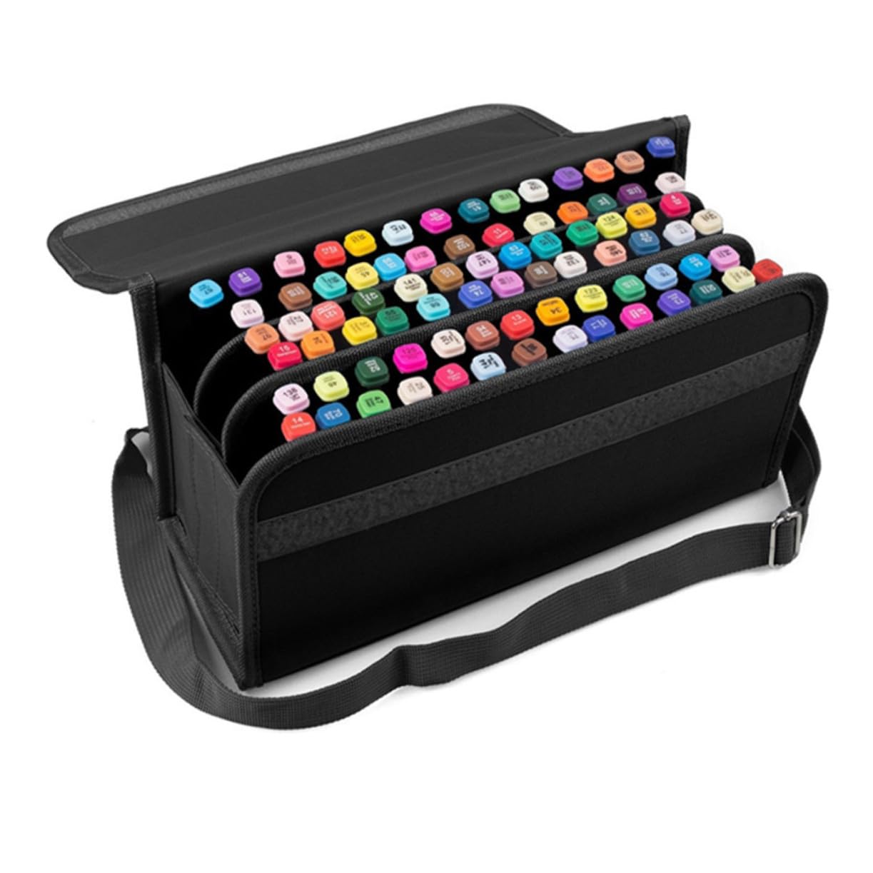 Gadpiparty Borsa Porta Pennarelli con 80 Scomparti, Astuccio Organizer | Tessuto Nero, Maniglia per Trasporto, Accesso Rapido, per Ufficio e Arte, Formato Portatile