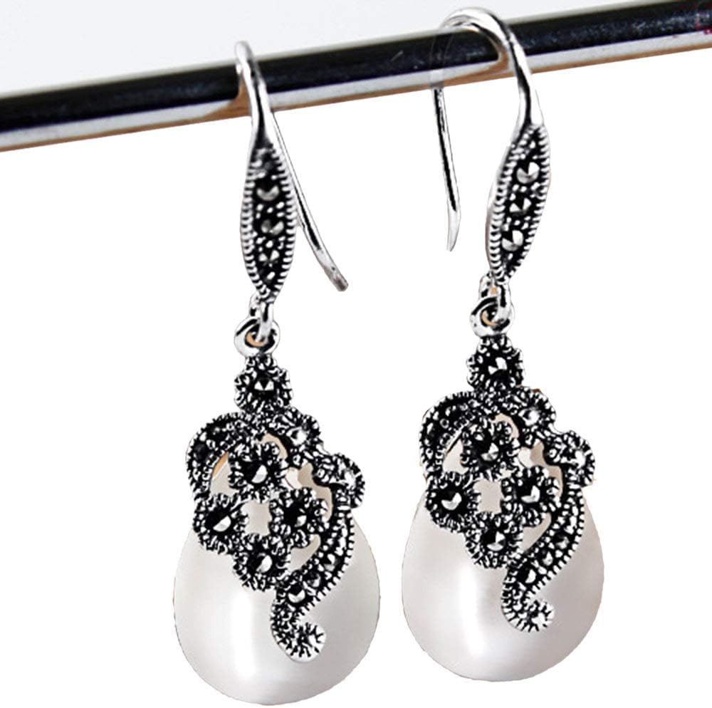 Tropfen Ohrringe, Vintage Ohrringe Weiblich, 925 Sterling Silber Grün Achat Ohrringe Ohrringe, Geschenk Für Frau, White