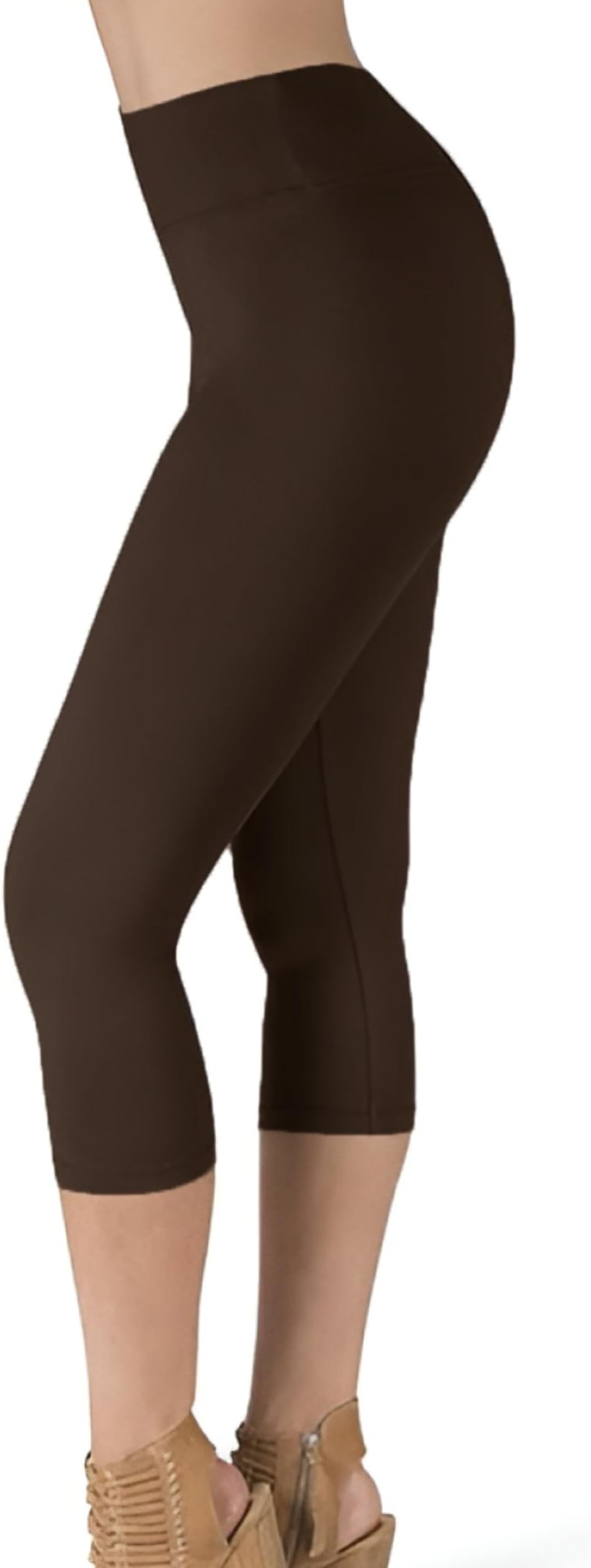 High Waisted Capri Leggings for Women (Plus Size, Coral)