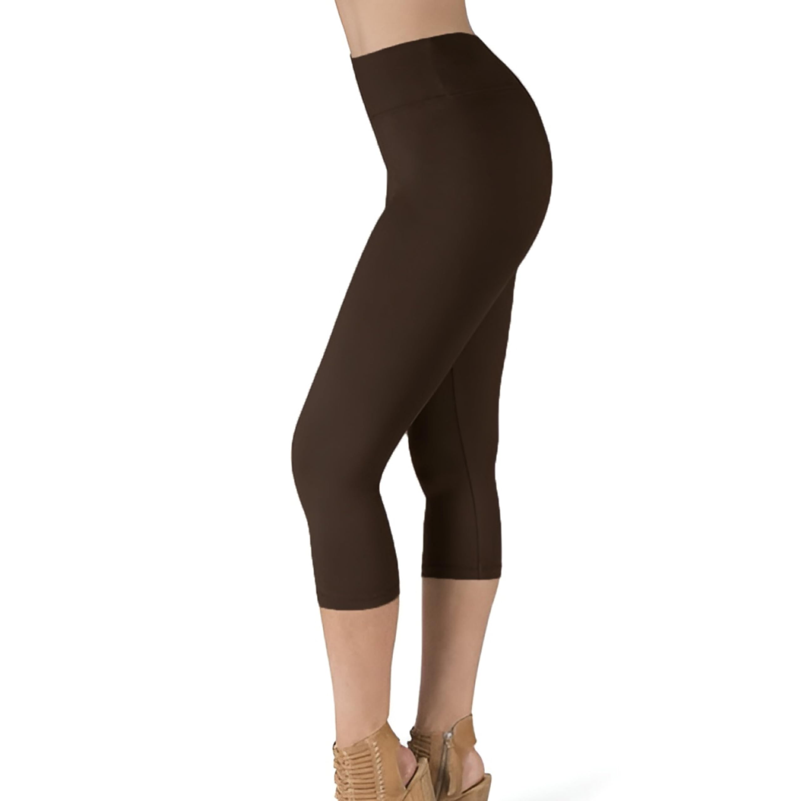 High Waisted Capri Leggings for Women (Plus Size, Coral)