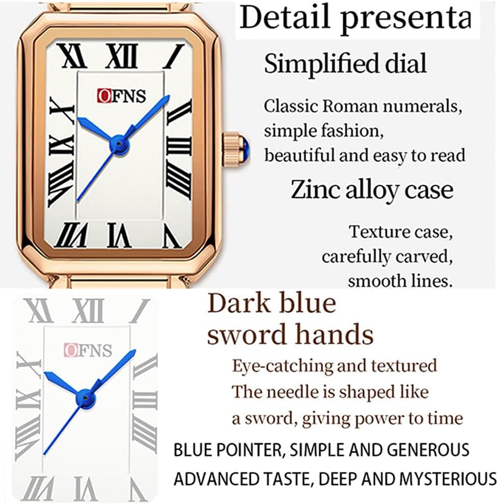 Women's Vintage Square Watch Waterproof Roman Numeral Minimalist Quartz Dress Watch with Resizing Tool