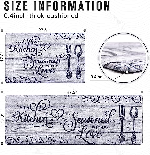 Carvapet 2-Piece Anti Fatigue Kitchen Rug Set, Cushioned PVC Waterproof Comfort Standing Mats, Non Slip Farmhouse Printed Kitchen Floor Mat and Runner (Kitchen, 17"x27"+17"x47") — view 2