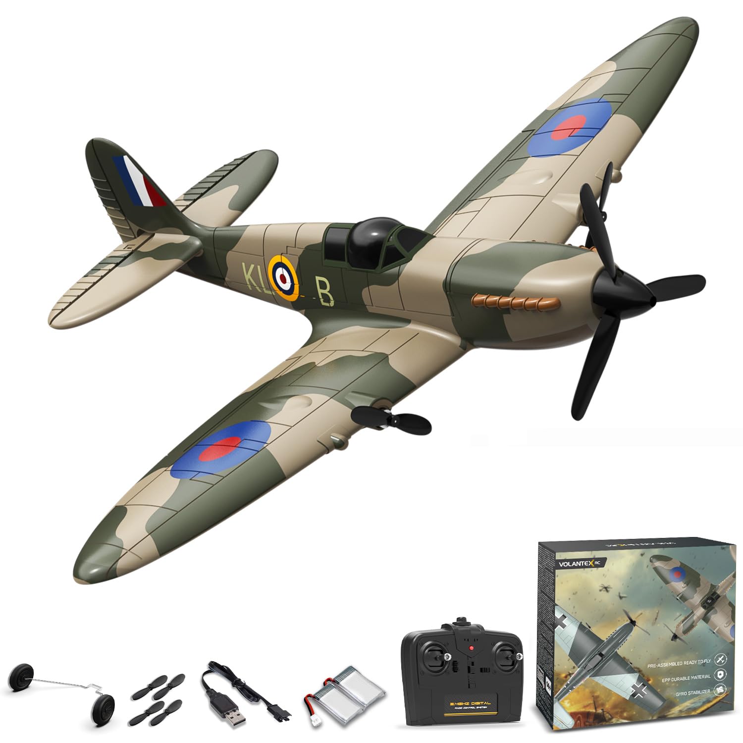 Avion RC Télécommandé P-51D Mustang 2 Canaux 2.4GHz – Facile Pour Enfants & Débutants Avion RC 2 Canaux Auto-stabilisé