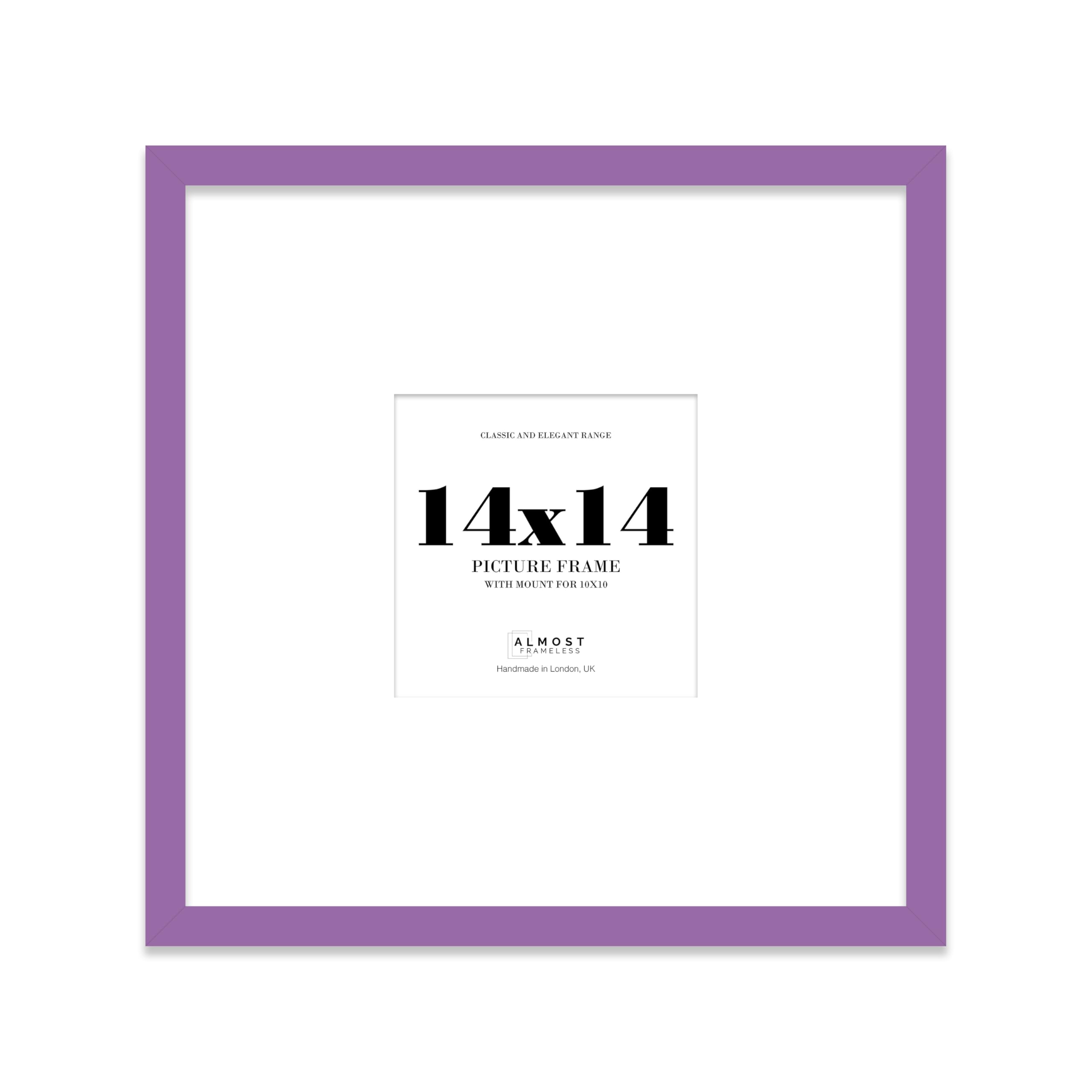 14x14" Square Picture Frame, Display Pictures 10x10" With Mat or 14x14" Without Mat, Wall Hanging & Free Standing Photo Frame, Purple, 1 Pack