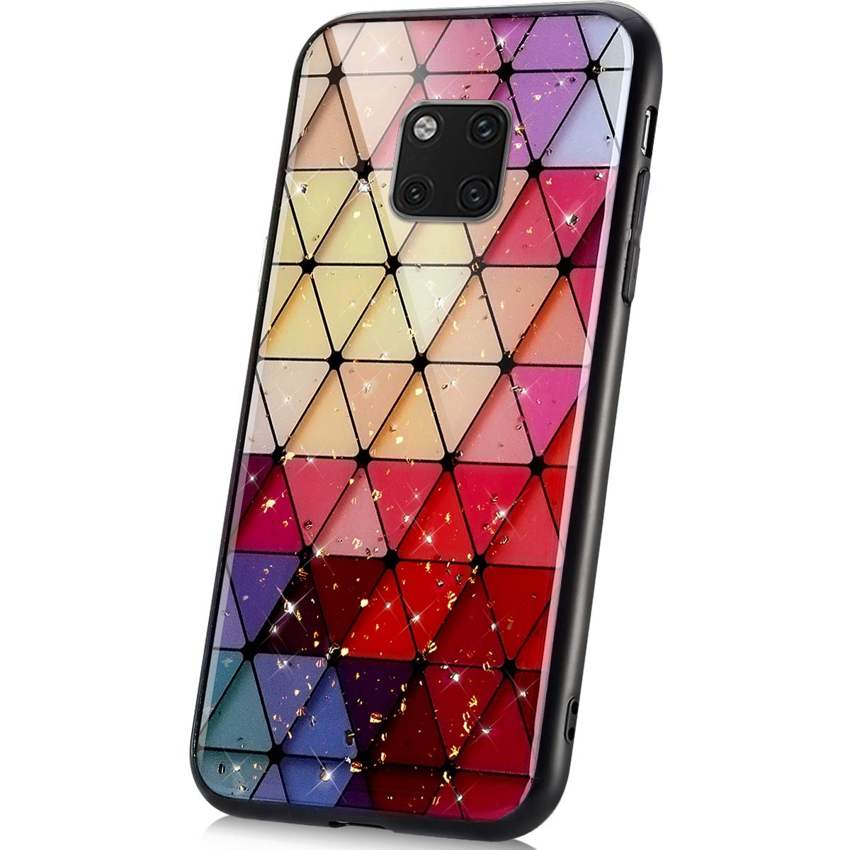 JAWSEU Case Compatible with Huawei Mate 20 Pro, Bling Glitter Sparkle Hard PC Back Cover Design Soft Silicone Gel TPU Bumper Edge Flexible Ultra Thin Slim Fit Shockproof Protective Case,Colour