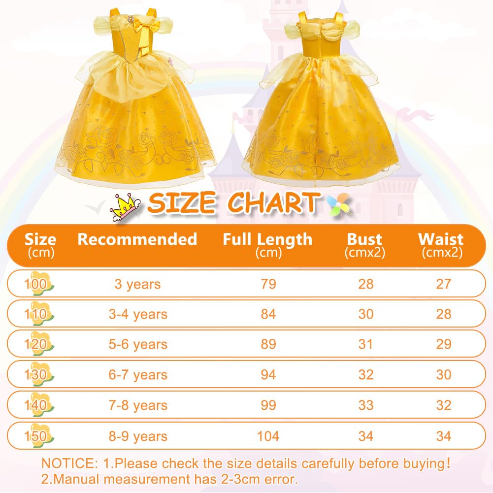 Déguisement de Princesse Belle, Fille Robe de Princesse Belle avec Accessoires, Robe de La Belle et La Bête Enfant, Princesse Costume Enfant pour Anniversaire Fête Partie Carnaval Cosplay
