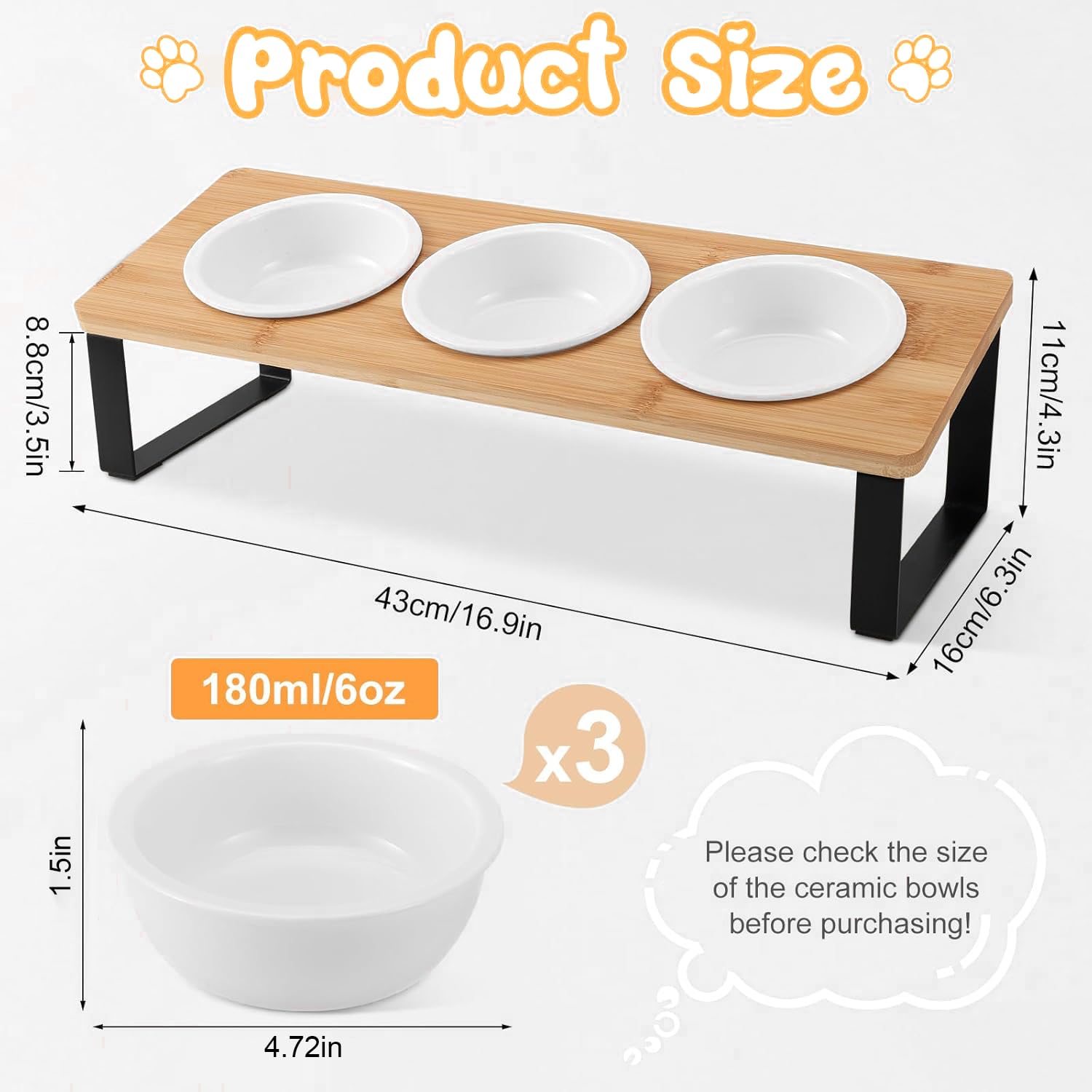 Elevated Cat Bowls with Tilted Stand, 5.5 in Wide Double Dish, Ceramic Pet Feeding Station (with 3 Ceramic Bowls&Silicone Mat) - Image 2
