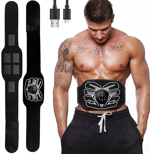 Estimulador de abdominales, tóner de músculo abdominal EMS portátil para fitness en casa y oficina, entrenamiento de fuerza, color negro
