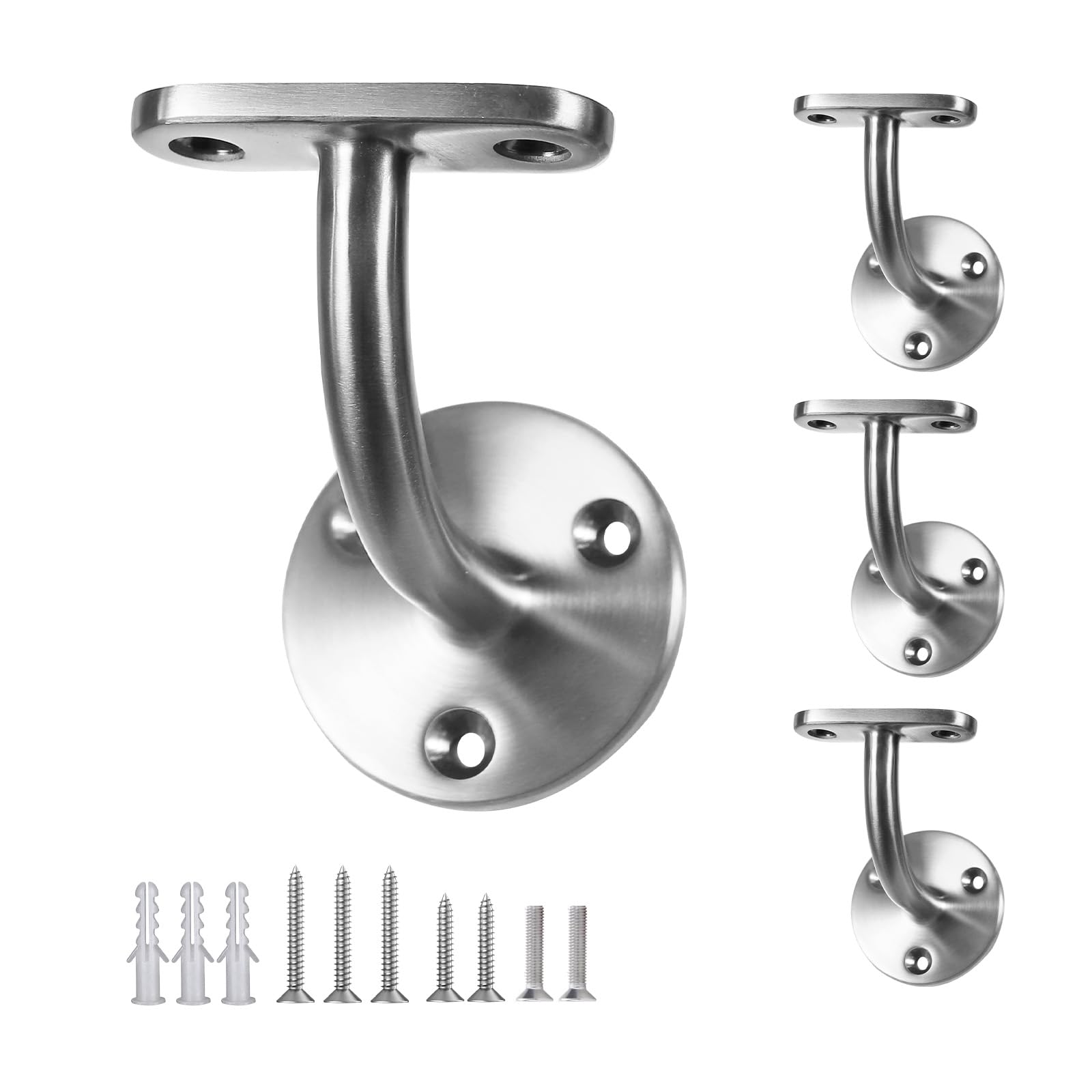 Flat Handrail Bracket, 304 Stainless Steel Wall Mount Hand Rail Bracket, Satin Finish Stair Railing Holder Indoor Outdoor for Staircase, Bathroom, Banister - 4 Pack for Square Rail