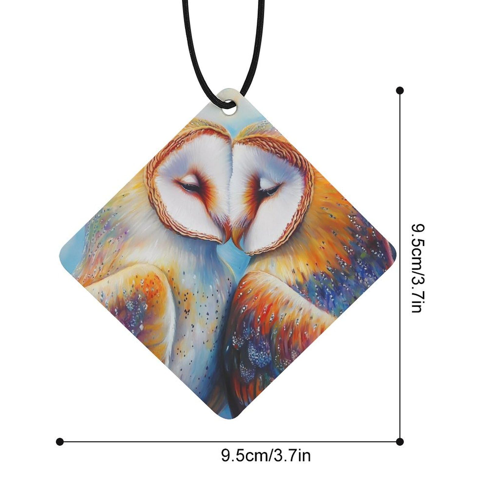 Owls Couple Car Air Freshener Hanging Aromatherapy Tablets for Car Accessories Rhombus