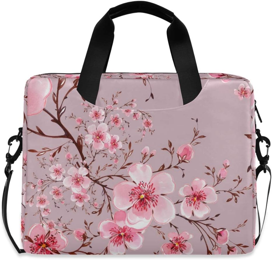 ALAZA Pink Floral Cherry Blossom Laptop Case Bag Sleeve Portable Crossbody Messenger Briefcase w/Strap Handle, 13 14 15.6 inch