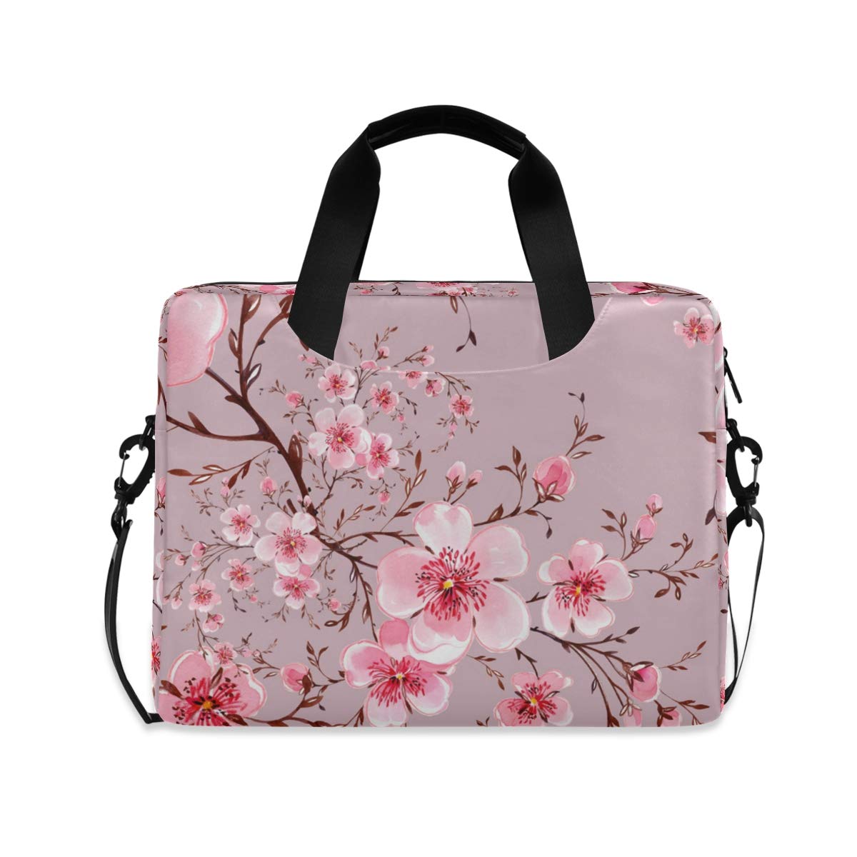 ALAZA Pink Floral Cherry Blossom Laptop Case Bag Sleeve Portable Crossbody Messenger Briefcase w/Strap Handle, 13 14 15.6 inch