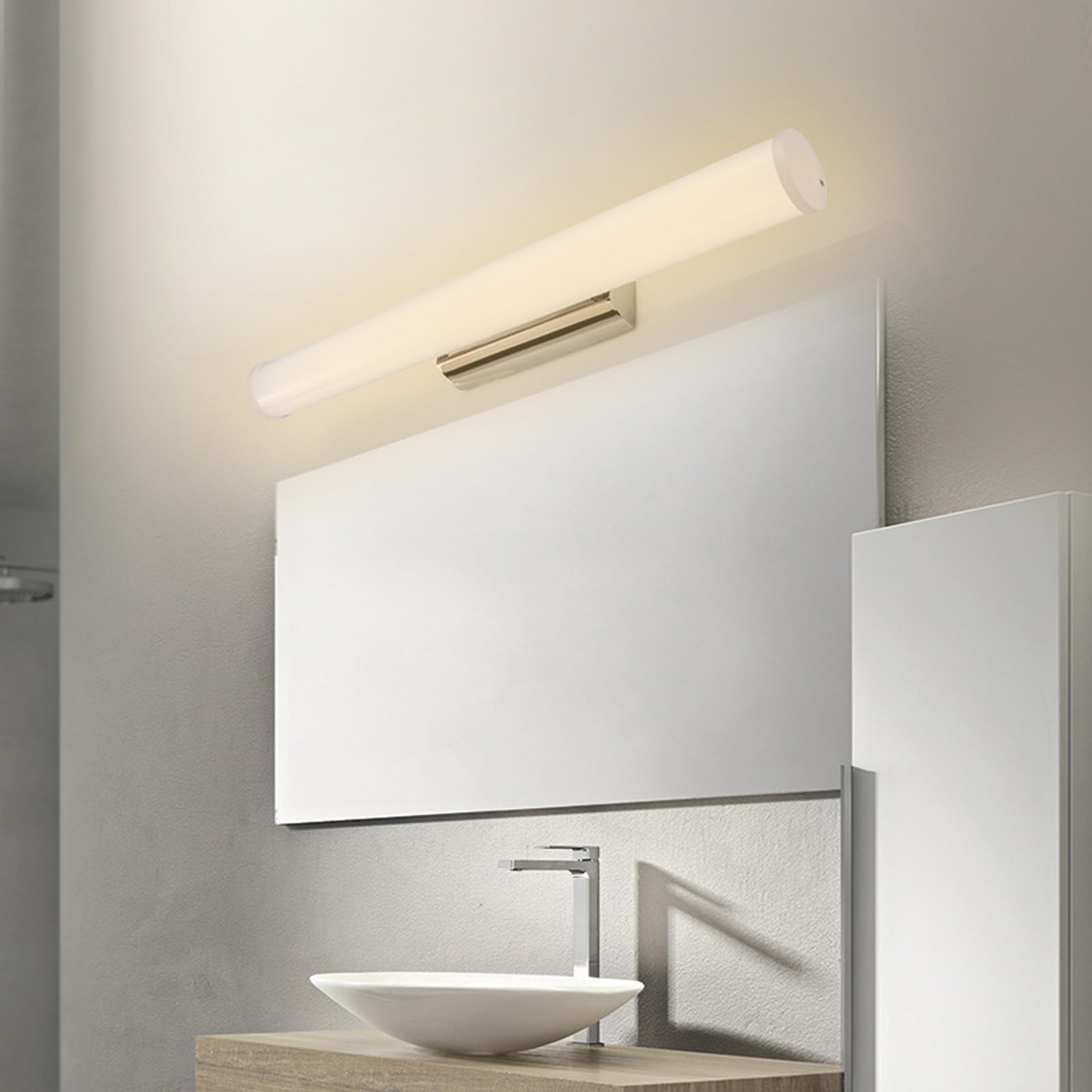 LED Spiegelleuchte Bad Wandlampe Spiegellampe Wandleuchte Badezimmer Wasserdicht Wandbeleuchtung Lange Wandleuchten für Badschrank Schminktisch Leseleuchten (Silbrig-Warmes Licht,80cm)