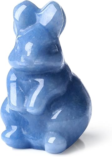 DUQGUHO Decoración de conejito de aventurina azul de Pascua de 2 pulgadas, regalos de primavera para mujeres, cristales de conejo, estatua de