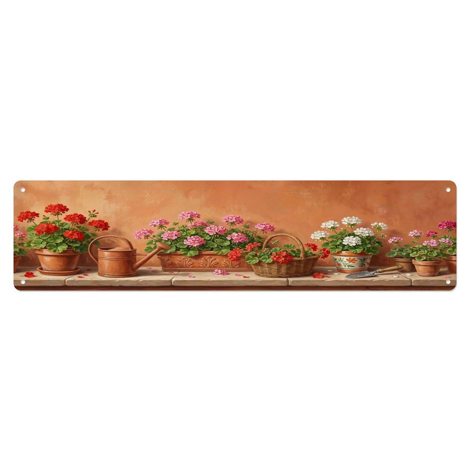Floral Garden Tools Geranium Window Pattern Print Metal Tin Sign