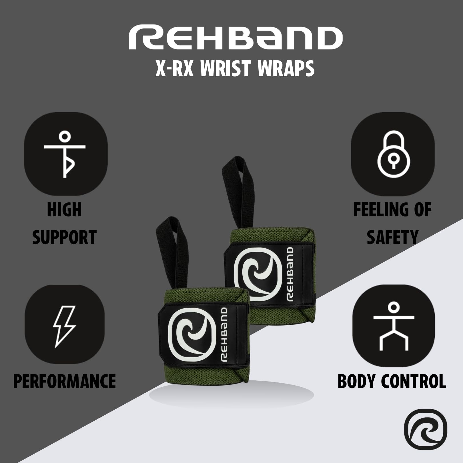 Protège Poignets Rehband Unisexe - Support Crossfit Musculation Vert Militaire