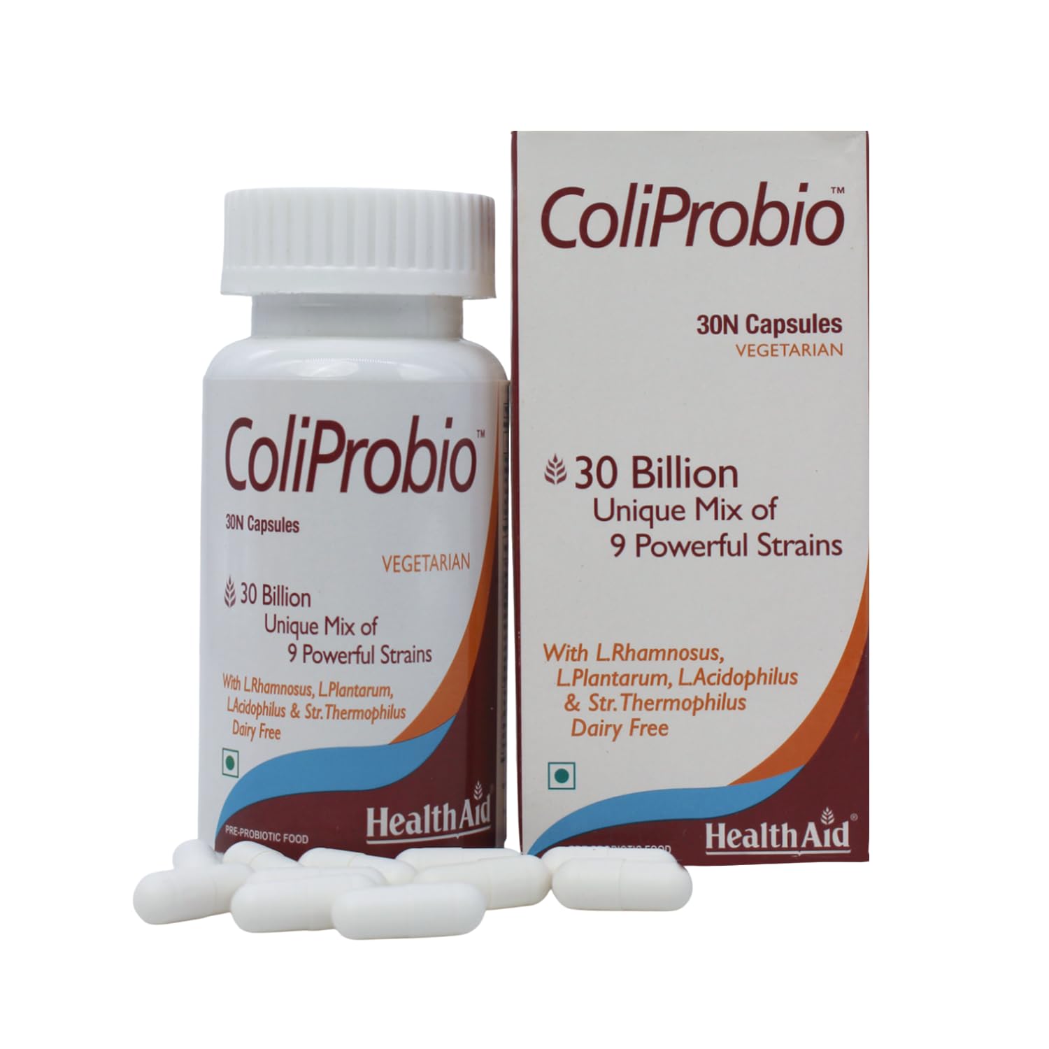 HealthAid ColiProbio - 30 Capsules |Promotes Overall Gut Health |9 Researched Live Probiotic Strains In 1 Capsule |Helps In Nutrition Absorption |Support Healthy Bowel Function |Support Immune System