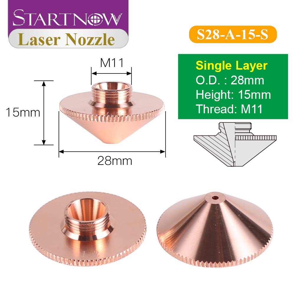Startnow Buse de découpe laser S28-A double couche calibre 0,8 1,0 mm 1,5 2,0 mm diamètre extérieur 28 mm Filetage M11 Precitec HANS WSX Buse de soudage laser (S28-A-15-S 10 pièces, 4.0)
