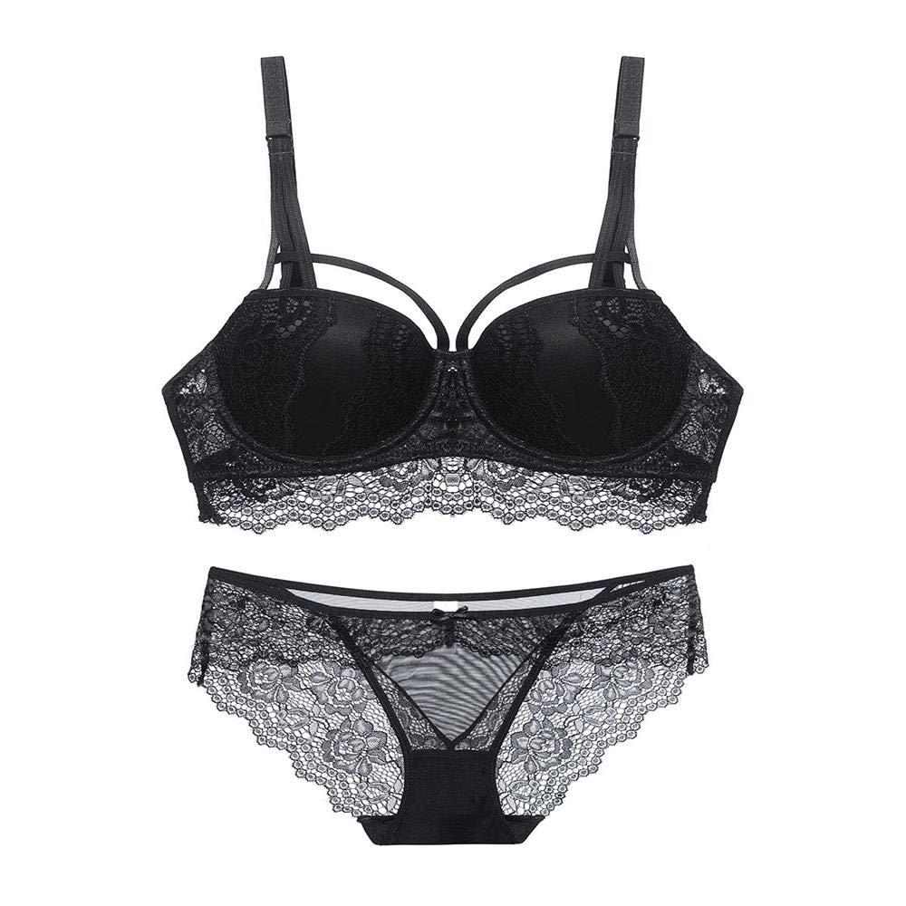 Sexy three-breasted bra set Soft and comfortable bra, green for sleep and everyday life-black_75C