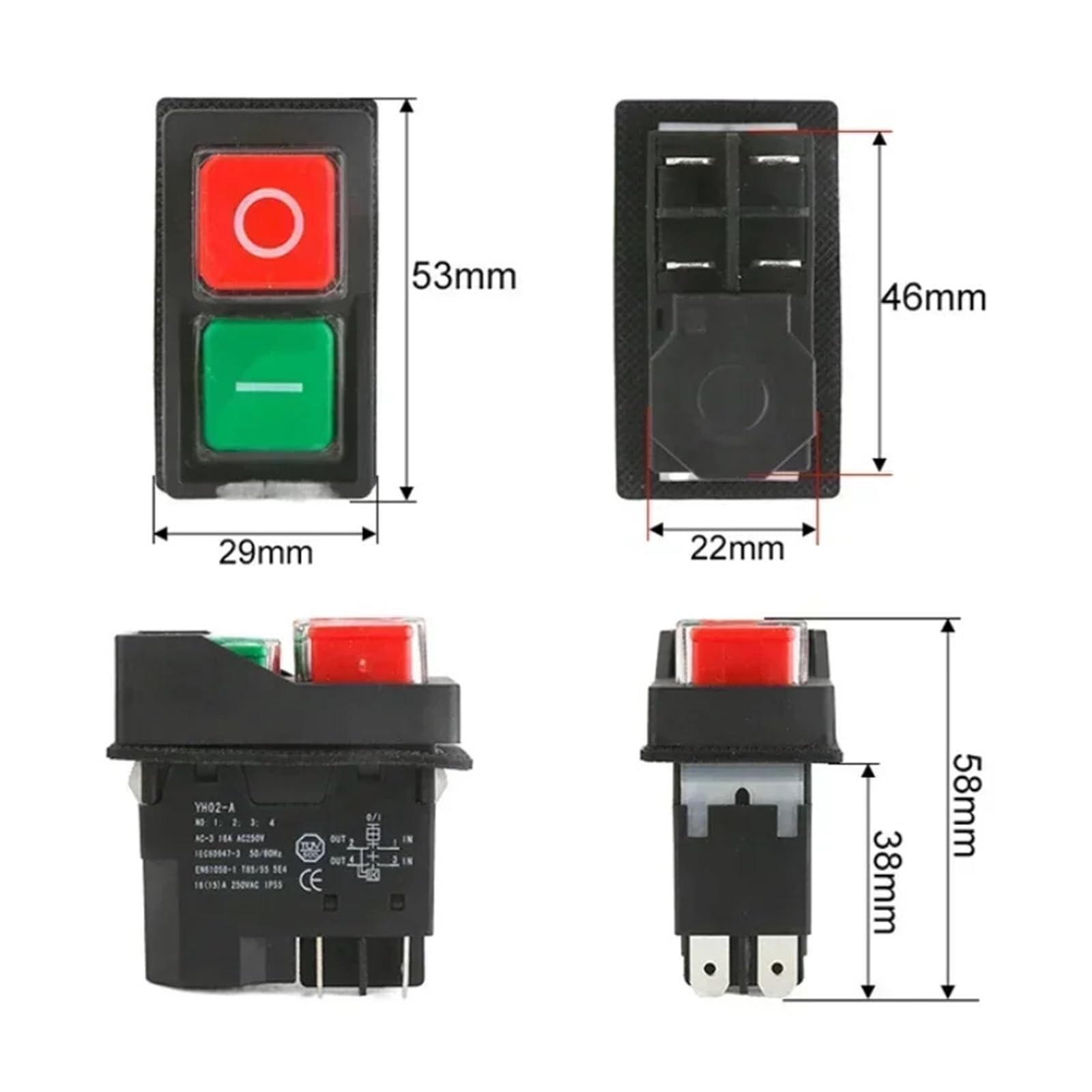 1PCS AC250V 16A 4PIN Electromagnetic Push Button switch 4/5Pin Can Replace KJD17 KLD-28