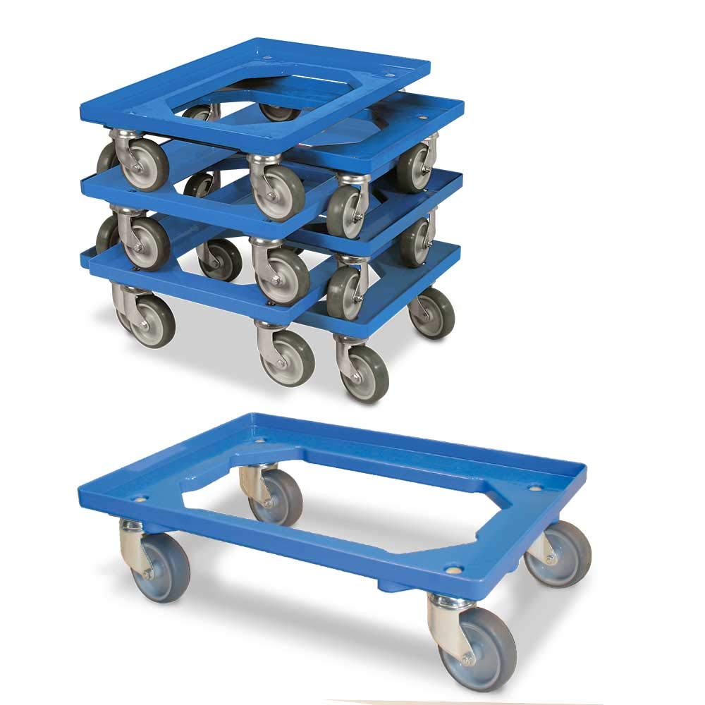 BRB Lot de 7 roulettes de logistique pour conteneurs 600 x 400 mm, charge maximale 250 kg (bleu)