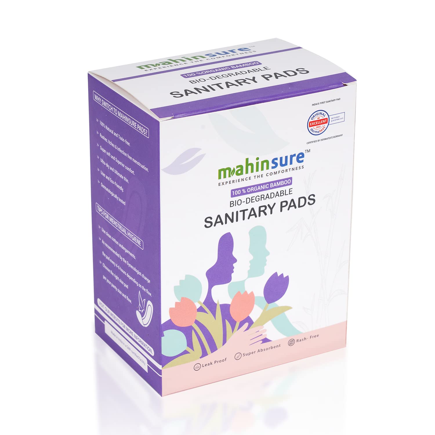 Mahinsure Organic Bamboo Fibre Sanitary Pad, (330 mm 30 pc pack), Super Absorbency | Leak-Proof | Odour-Free | Skin-Friendly |With Disposal Cover | Certified by Dermatest -Germany (B0BQYSYN9X) Amazon Price History, Amazon Price Tracker
