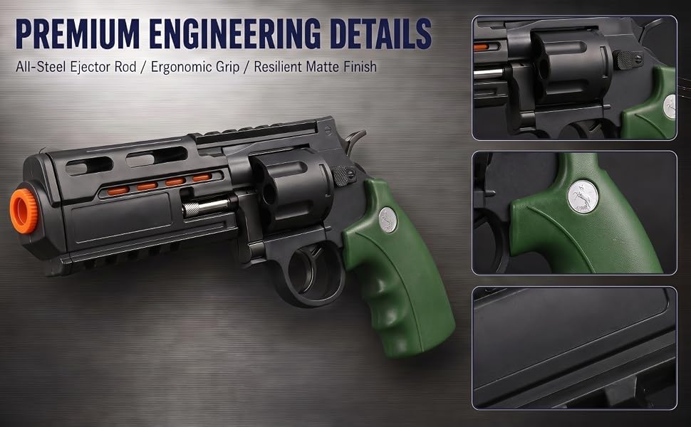 Image of TOYPAPA''Revolver Toy Gun | Long Barrel Strong ABS Plastic Airsoft Gun Pistol Semi Automatic | 12 Bullet Shell' and 50 Bullets Included''(Black+Green)