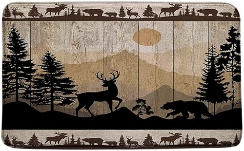 Miniatura 2 de Tapete rústico de baño con diseño de oso, ciervos, bosque, animales salvajes, casa de campo, estilo vintage, tabla de madera, temática de caza