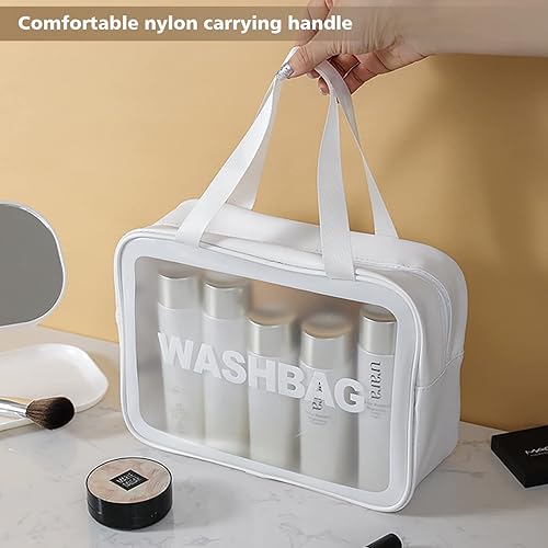 Miniatura 6 de Neceser de viaje para mujeres y hombres, bolsa de ducha translúcida mate con asa práctica, bolsa organizadora de cosméticos de maquillaje para