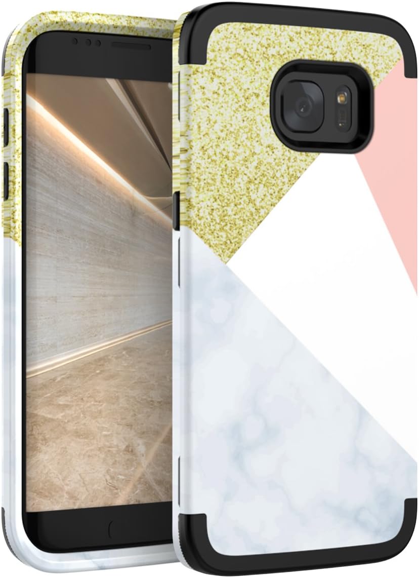 Ulsaar Samsung Galaxy S7 Edge Case Smooth Marble Plastic Cover and Soft Black Silicone Cover Slim Fit Three Layer Shockproof Protective Case