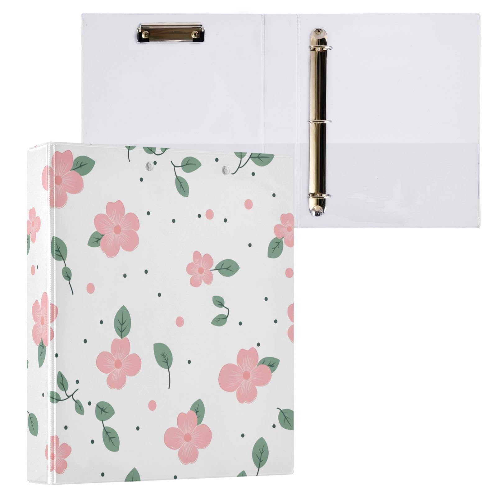 Raccoglitore ad anelli con 3 anelli, 3,8 cm, motivo petali e puntini, con clip in metallo, formato lettera, per casa e ufficio, confezione da 2