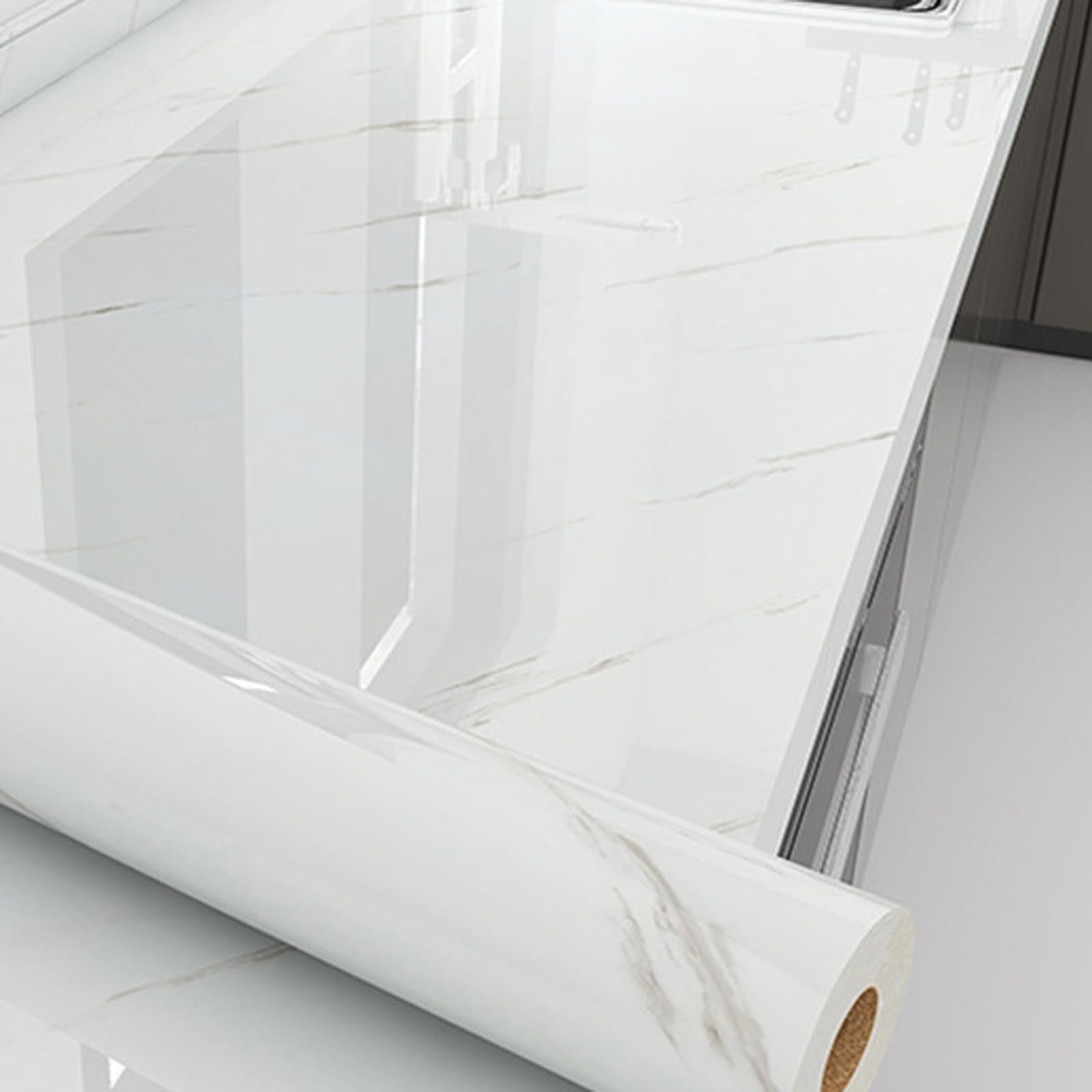 RobustWeg Kitchen Worktop Covering Marble,Marble Sticky Back Plastic Roll,Glossy Marble Sticky Back Plastic Roll,Easy To Remove,Peel And Stick,for Kitchen Bathroom Countertop Table