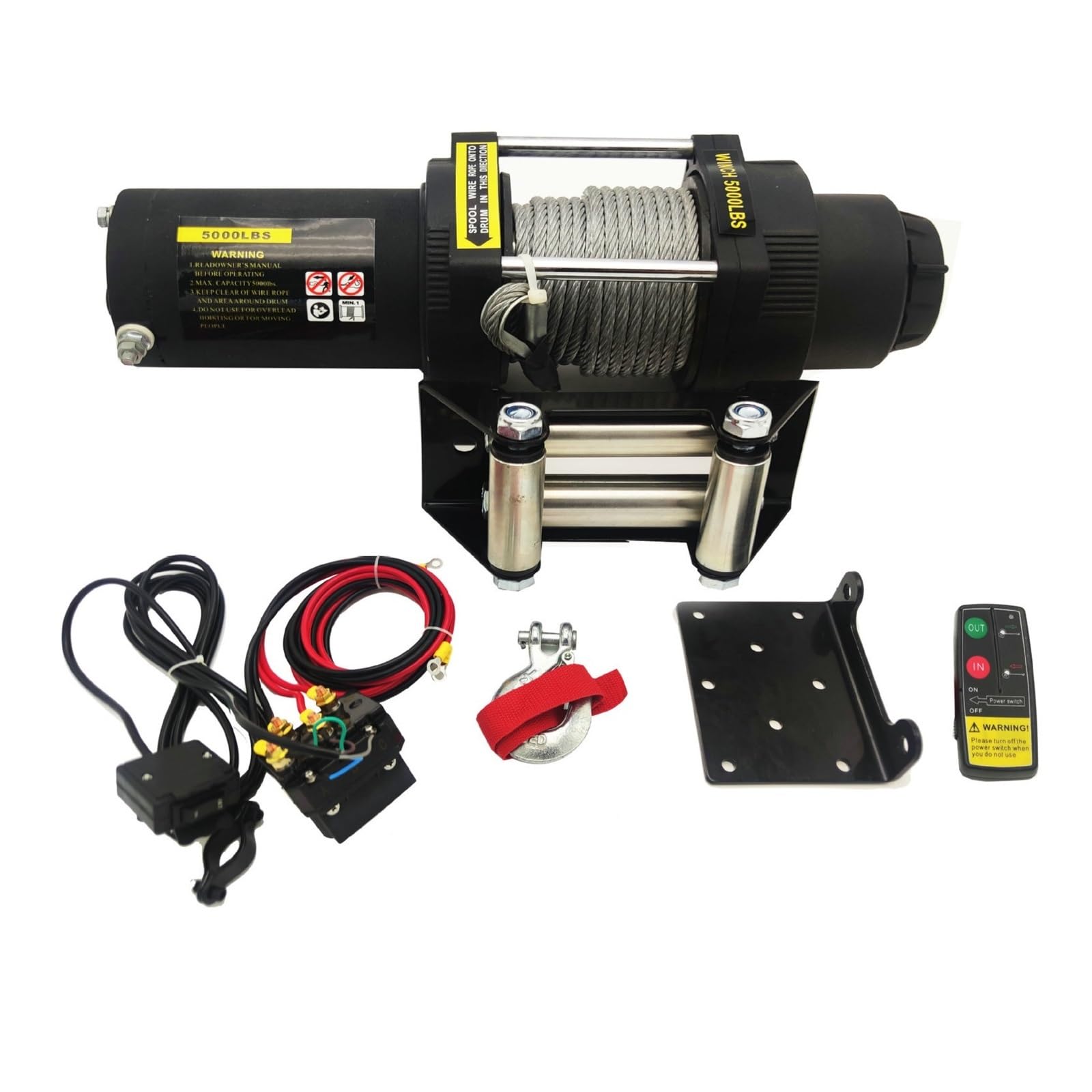12v/24v 5000 Funtów Lina Syntetyczna Wciągarka Elektryczna Do Trakcji Przenośna Przyczepa Samochodowa Ciężarówka ATV Off Road Ze Sterowaniem Bezprzewodowym Wysoka łAdowność(24V no control)