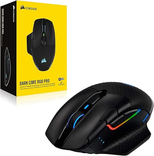 Miniatura 9 de Corsair Dark Core RGB Pro, mouse inalámbrico FPSMOBA para juegos con tecnología SLIPSTREAM, negro, LED RGB retroiluminado, 18000 DPI, óptico,
