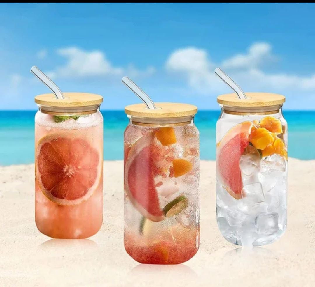 VAGHASIYA BuntyChiku Glass Tumbler with Straw and Lid16oz Drinking Glasses 4pcs Set Iced Coffee Cups with Lids and Straw,Boba Cup,Beer Can Glass,Cute Coffee Cups
