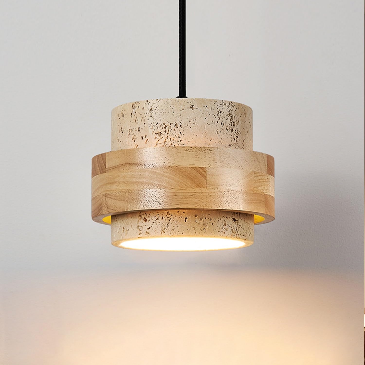 Lámpara Colgante De Travertino 3 Luces Lámpara Araña Cilíndrica De Piedra Natural Lámpara Wabi-Sabi Moderna Para Comedor Cocina Salón Dormitorio E27 Altura Ajustable Lámpara De Techo(Amarillo,B)