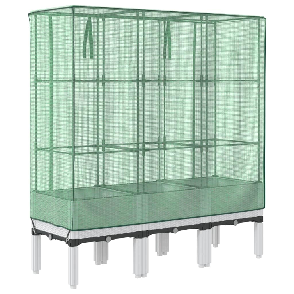 Bancal alto con accesorio para invernadero, 120 x 40 x 140 cm, aspecto de ratán blanco, PP+hierro, Urban Gardening, balcón, jardín