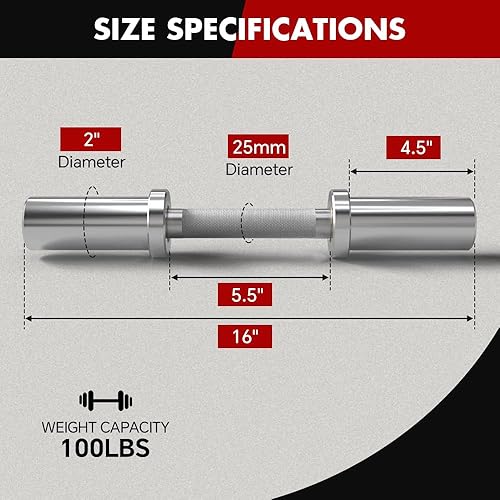 Miniatura 2 de Mancuernas olímpicas de 16 pulgadas, par de barras de mancuernas cargables para discos de peso olímpicos de 2 pulgadas, barra de mancuernas para
