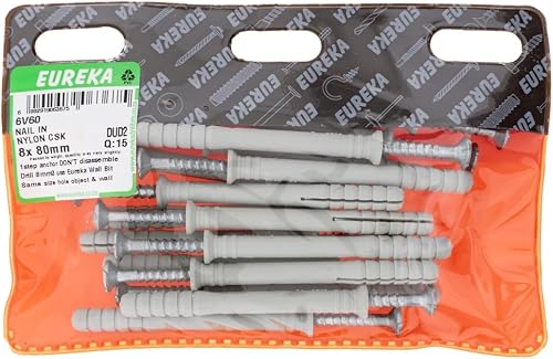 Eureka Nail-In Anchor Galvanised: Nylon Countersunk Plug 15-Piece Set, 8