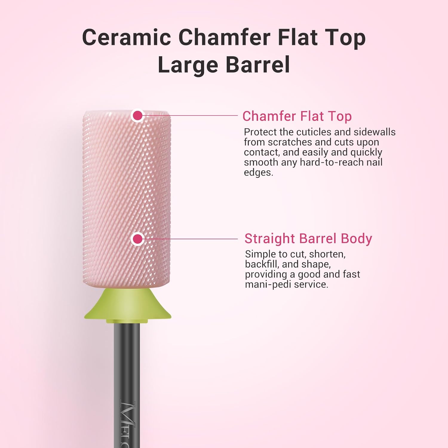 MelodySusie Rechargeable Nail Dust Collector with Ceramic 3/32'' Chamfer Flat Top Large Barrel Nail Drill Bit