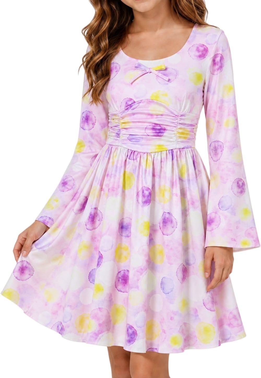 Girls Long Sleeve Boho Dresses Flower Teen Dress 7-14Y