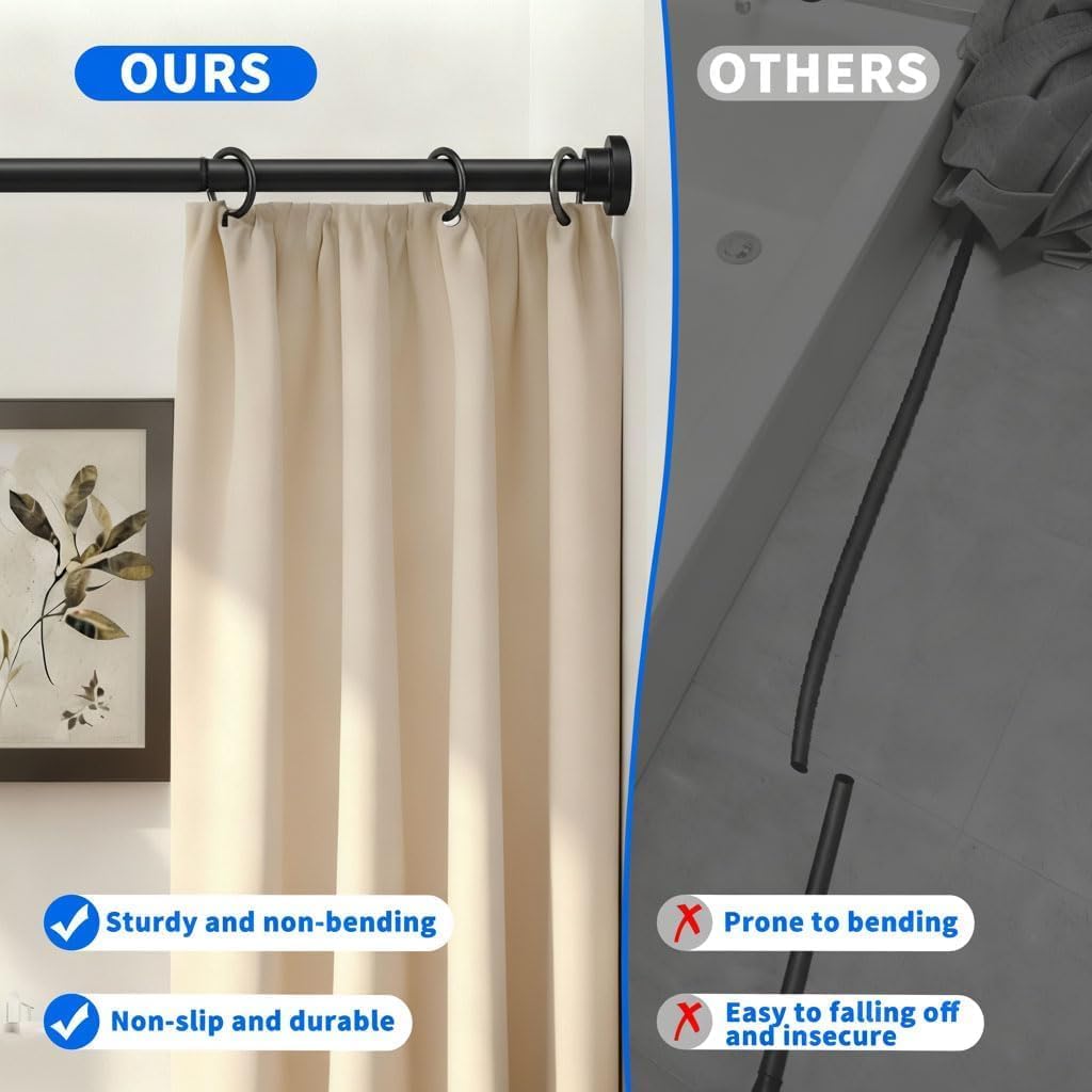 Shower Curtain Rod 32-66 Inches Never Rust Stainless Steel Thickened Spring Tension Spliceable Non-Slip No Drilling for Bathroom Window