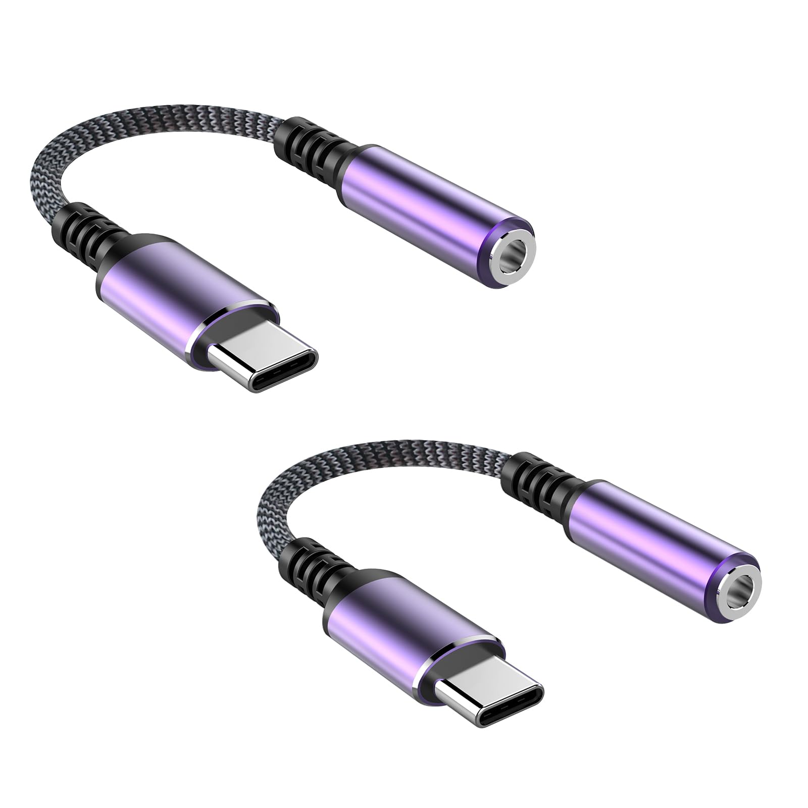 USB C to 3.5mm Headphone Jack Adapter, USB C to Aux Audio Dongle Cable Cord Compatible with iPad Pro/Samsung Galaxy S23, S23+, S22, S21 Plus/Ultra/Pixel 5 4 3 2 XL, Type C Devices (2Pack-Purple)