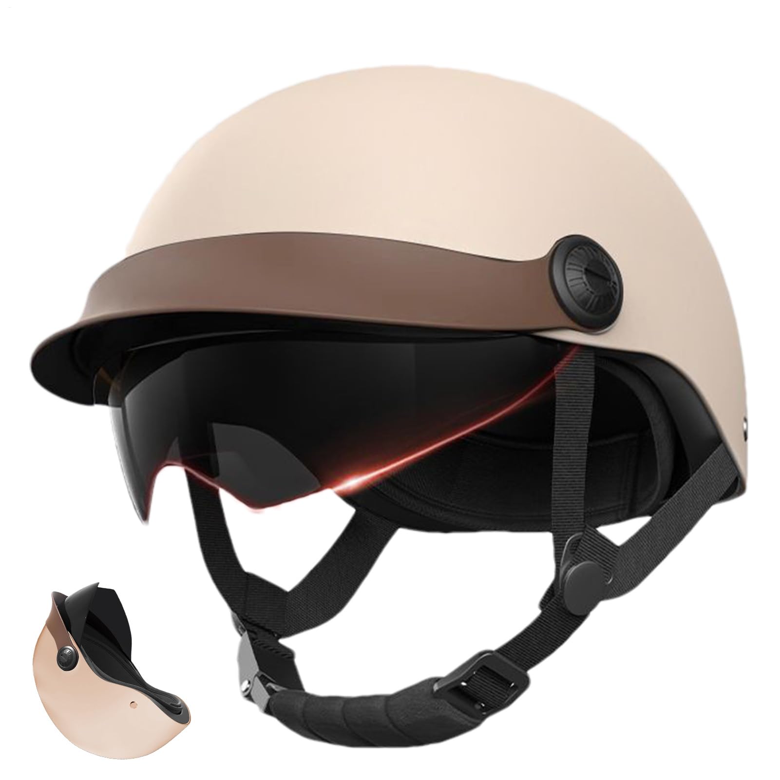 Scooter Helm Erwachsene Jethelm Roller Visier Mopedhelm Komfortabler Motorradhelm Für Herren Und Damen Kopfumfang 54-62 cm