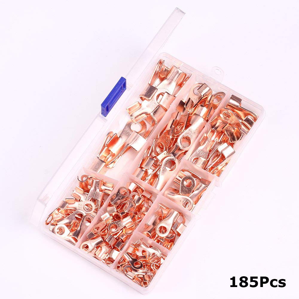 Open Barrel, Ring Lug Terminals Assortment Kit, Pure Copper Wire Crimp Terminal 10A 20A 30A 40A 50A 60A 80A 100A Current Capacity (Pack of 40)