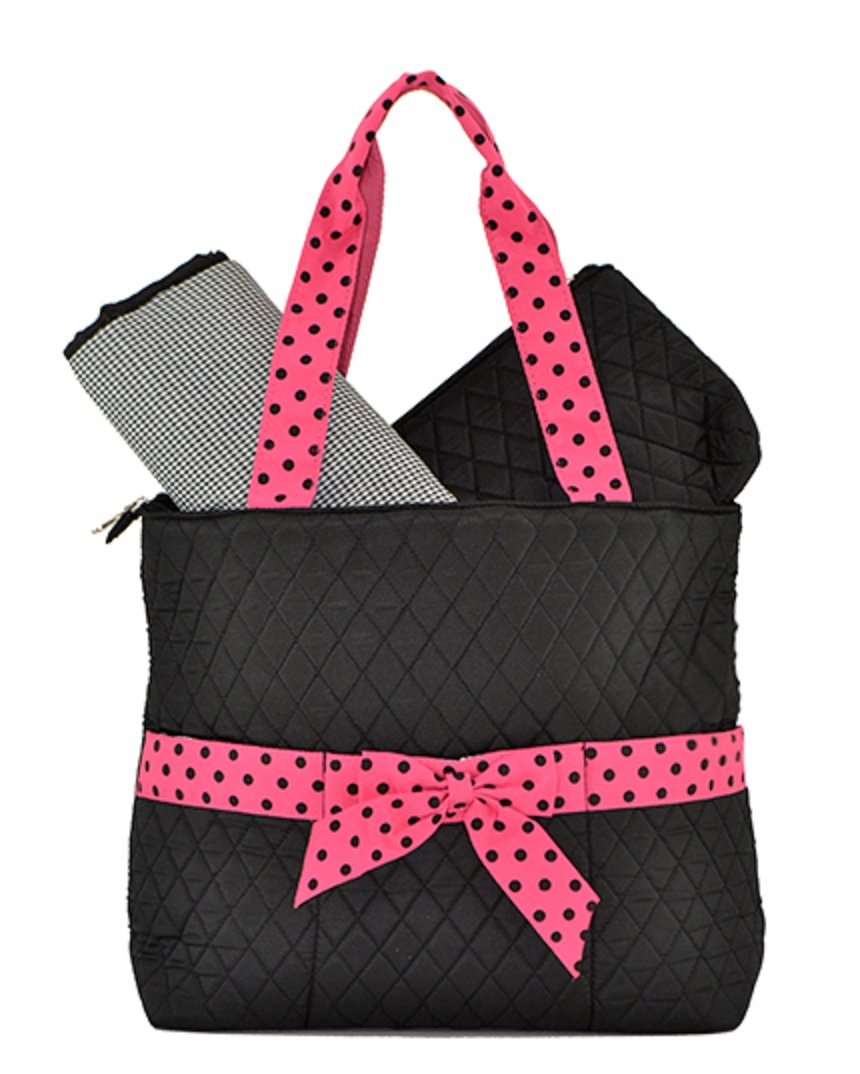 Lar Lar Quilted Solid Large 3pc Diaper Tote Bag