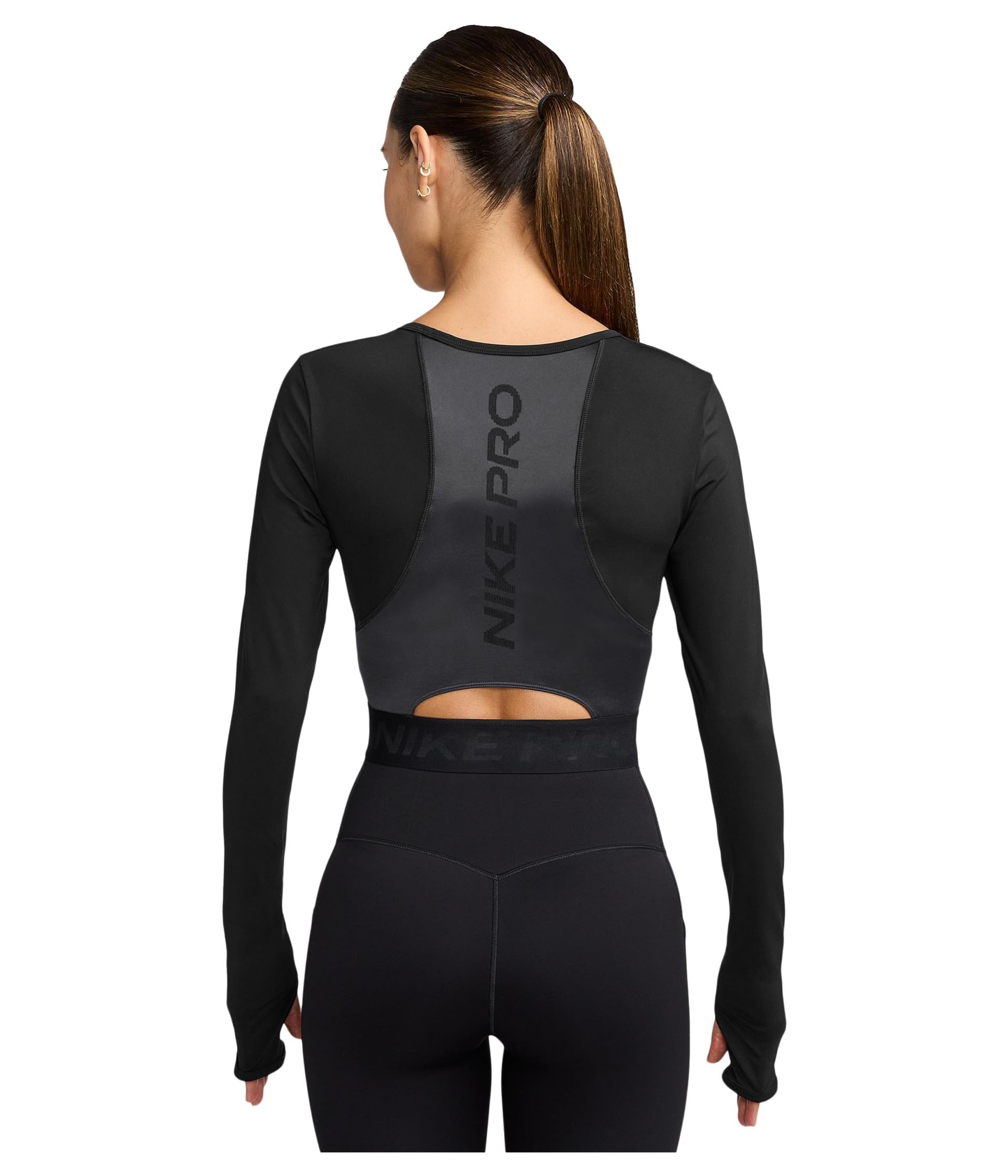 Nike Top da donna Pro Dri-Fit Cropped a maniche lunghe, nero/antracite/bianco, medio